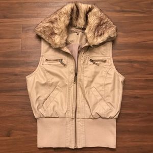 Tan Leather Vest with Detachable Fur Collar